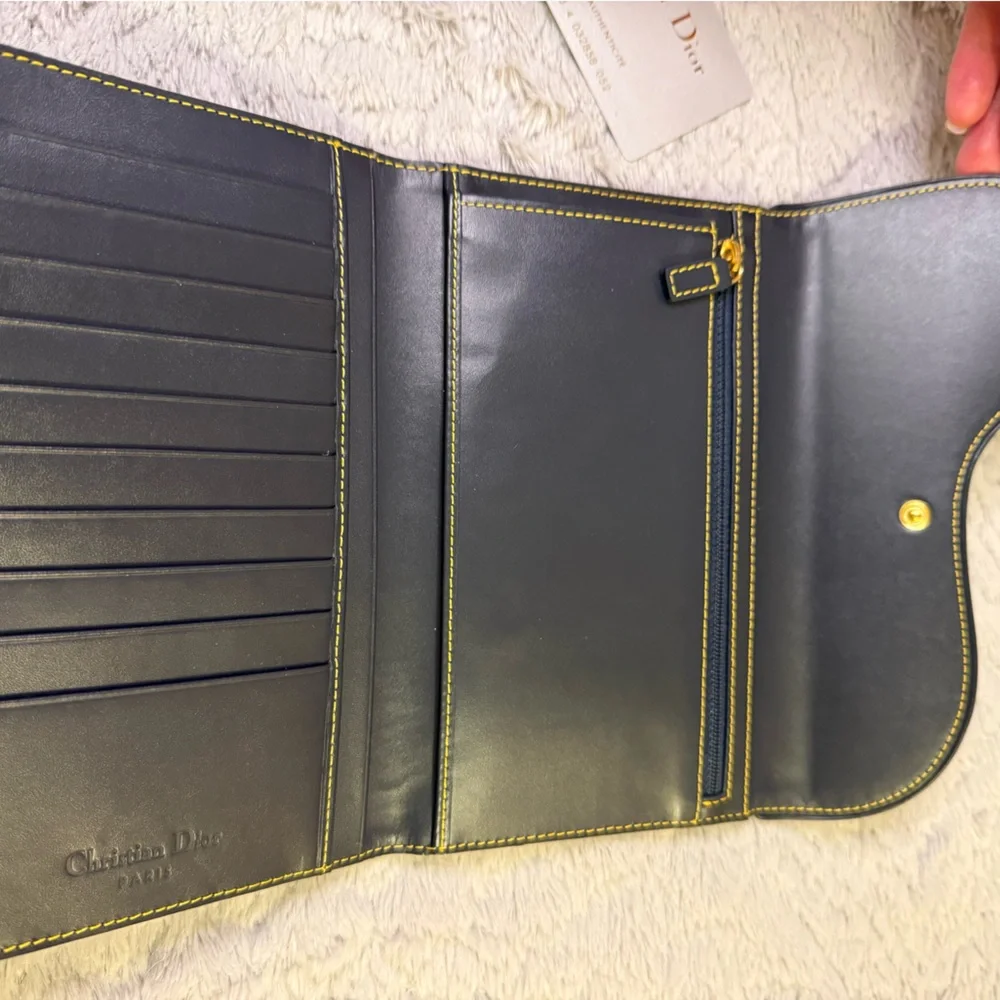 Dior Navy Blue Monogram Trotter Saddle Flap Long Wallet